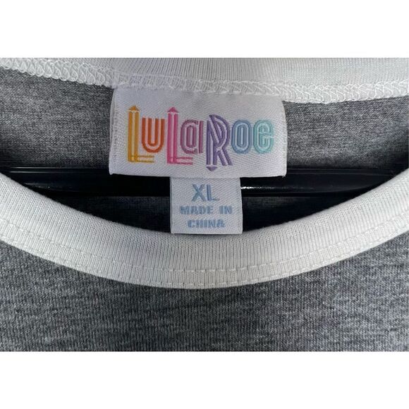 LuLaRoe Long Sleeve White and Grey Baseball Style T-Shirt - Picture 2 of 4